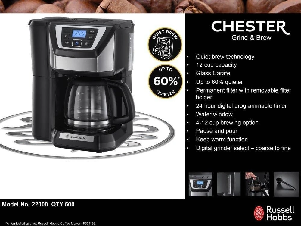 Russell Hobbs 22000 Chester Grind & Brew Coffee Machine 4 Russell Hobbs 22000 Chester Grind & Brew Coffee Machine - Image 2