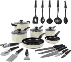 Morphy Richards Equip 20 Piece Pan & Tools Set - Cream